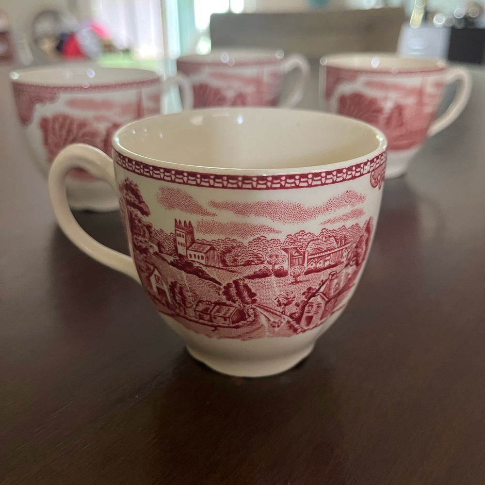 Classic Red Transferware Porcelain Tea Cup - Set of 4